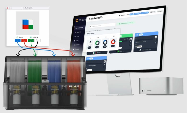 3DQue introduces AMS Mapping, a new feature in AutoFarm3D that allows Bambu Lab users to print multicolor files across their entire farm.